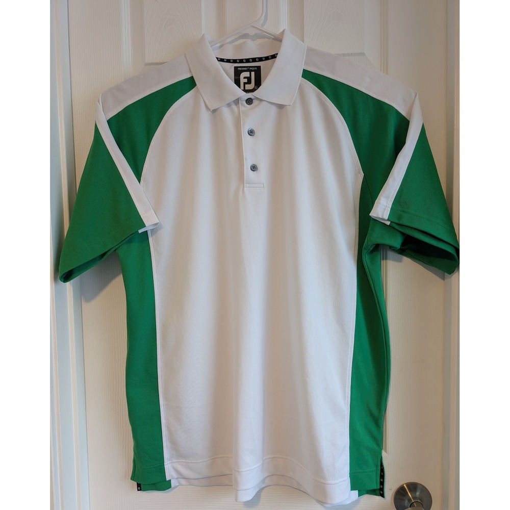 NWOT FootJoy ProDry Pique Golf Polo Shirt Mens XL White Green Short Sleeve NICE! - Picture 2 of 6